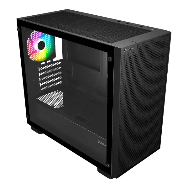 Unykach Revelat Mesh Edge Micro ATX/ITX Caja con Lateral de Vidrio Templado, 4 Ventiladores ARGB, Soporta Refrigeración Líquida, Negro