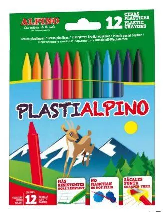 Alpino Ceras Plásticas Plastialpino 115mm Estuche de 12 Surtidos No Manchan