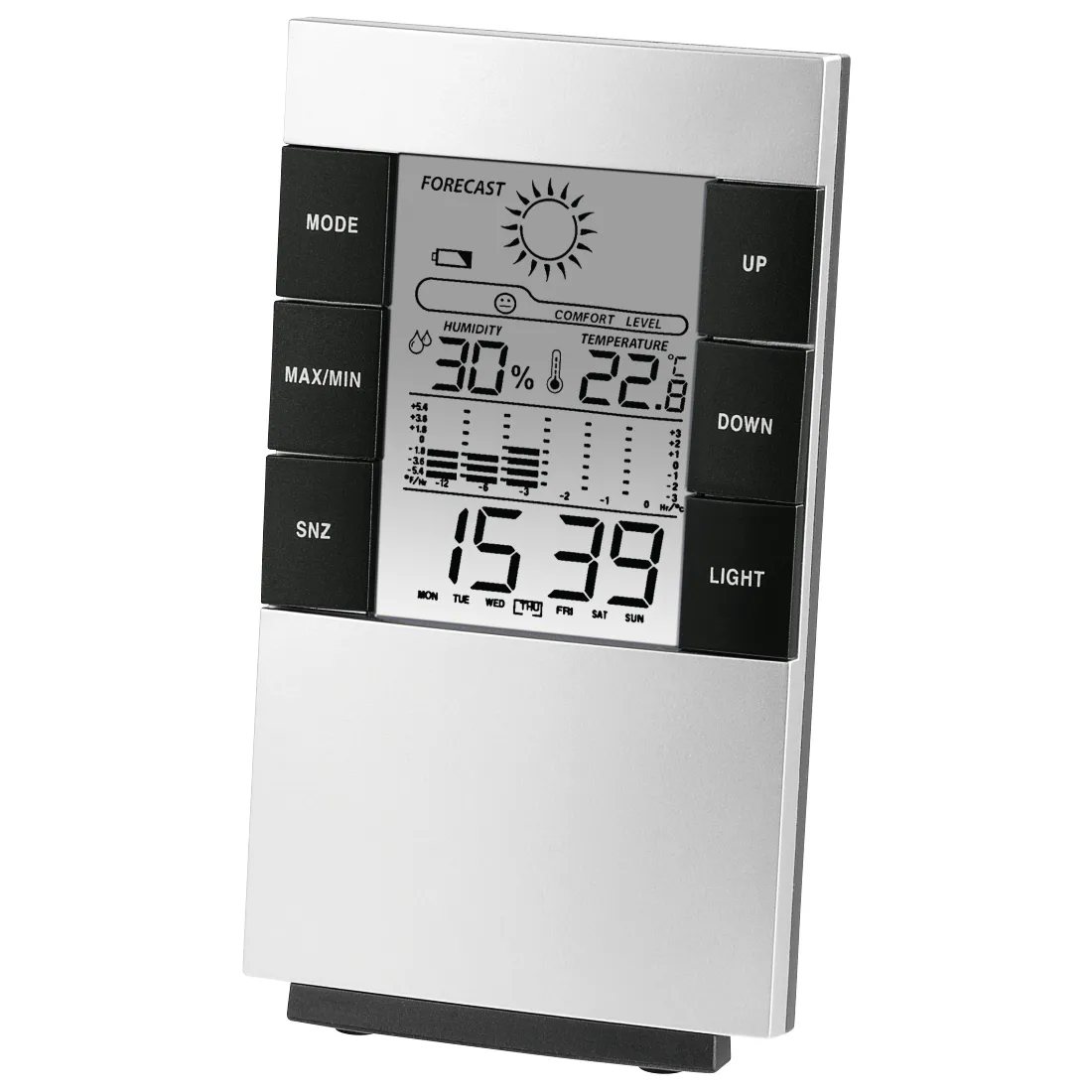 Hama Medidor de Temperatura y Humedad Digital con Reloj y Alarma - Color Negro y Plata