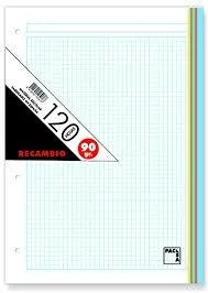 Pacsa Recambio 120H A4 90Gr 5X5 + Greca 4 Taladros 5 Bandas Colores