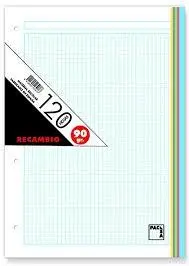 Pacsa Recambio A4 120H 90gr 5x5 con Greca y 4 Taladros en 5 Colores