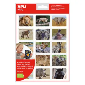 Apli Gomets Realistas Animales en su Hábitat - 30 Adhesivos Rectangulares