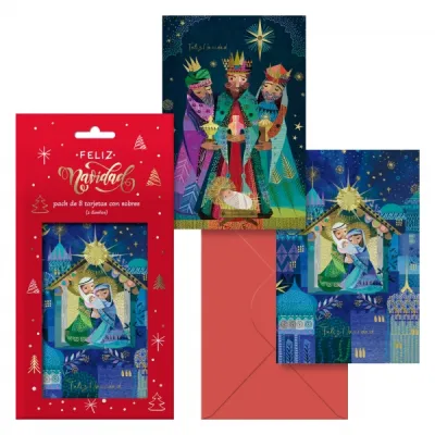 Dohe Pack de 8 Tarjetas de Felicitación Navideña con Sobre - 12,2x23,5cm