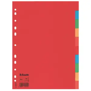 Esselte Separadores de Cartón A4 Multitaladro 150gr con 10 Pestañas en 5 Colores