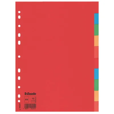 Esselte Separadores de Cartón A4 Multitaladro 150gr con 10 Pestañas en 5 Colores