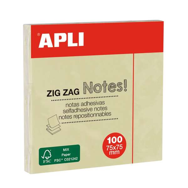 Apli Classic Bloc De 100 Notas Adhesivas Zigzag 75 X 75 Mm - Color Amarillo