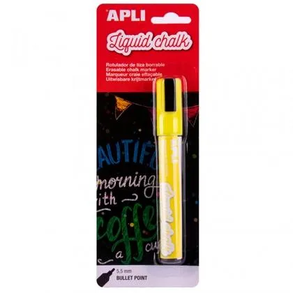 Apli Marcador De Tiza Líquida Punta Redonda 5,5Mm Amarillo Blíster 1 Ud