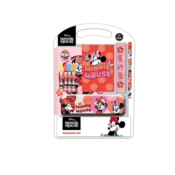 Safta Pack Escolar Minnie Mouse con Plumier Metálico, 4 Rotuladores, Regla 15cm, Goma y Libreta A4, Rosa