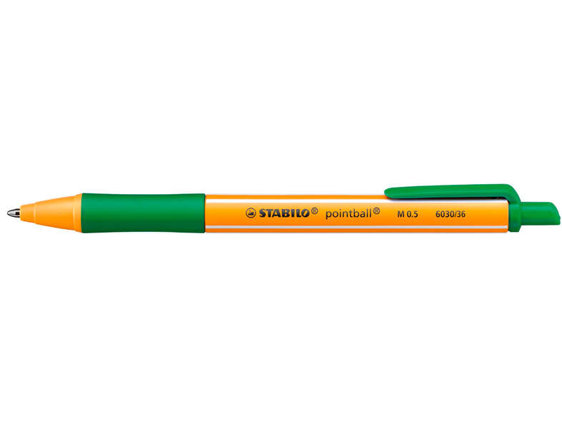 Stabilo Pointball Boligrafo Retractil - Punta De 1Mm - Tinta Con Base De Aceite - Recargable - 79% Plastico Reciclado - Grip Antideslizante - Color Verde