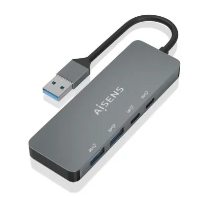 Aisens Hub USB 3.2 Gen2 10G USB-A a 2xUSB-C y 2xUSB-A 15cm Color Gris