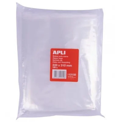Apli Bolsas Autocierre 220x310mm LDPE Transparentes Pack 100 Unidades