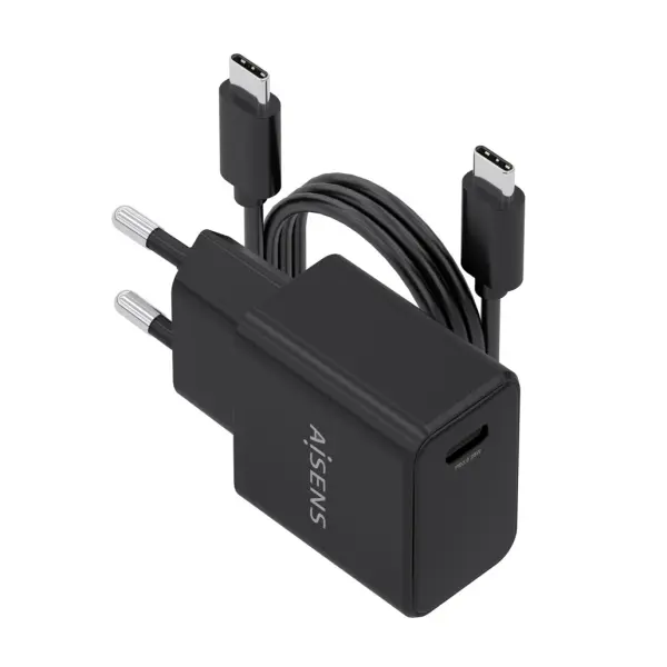 Aisens Cargador Gan 20W USB-C PD3.0 con Cable USB-C 1m Color Negro