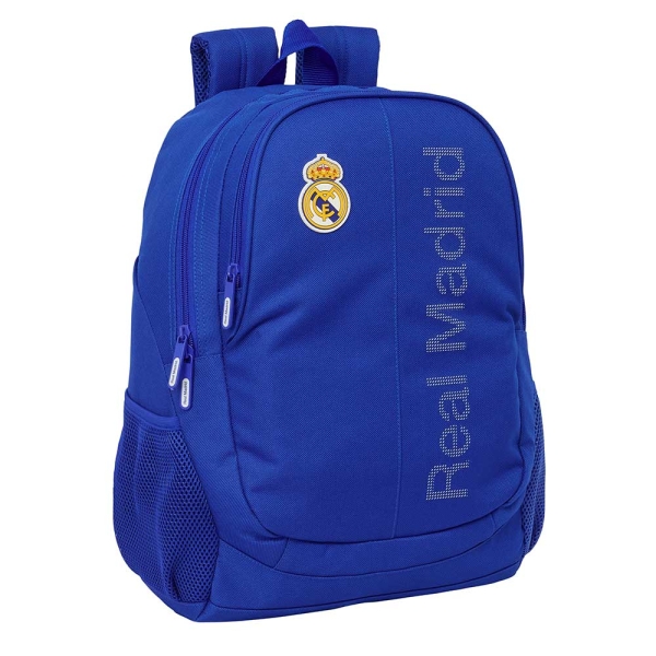 Safta Real Madrid Mochila Adaptable A Carro - Portabotellas - Dos Compartimentos Grandes - Doble Cremallera - Hombreras Ergonomicas - Asa Superior - 23L - 320X160X440Mm - Color Azul