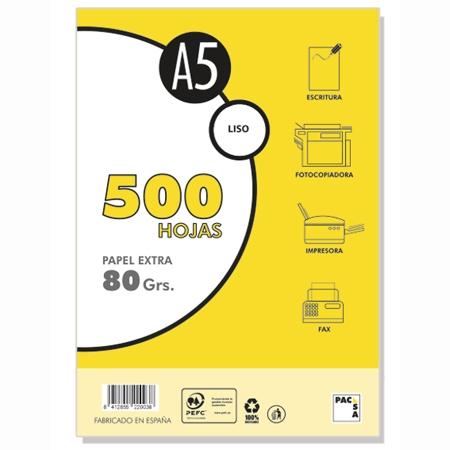 Pacsa Paquete Papel Extra 500H A5 80Gr Liso Sin Taladros Blanco