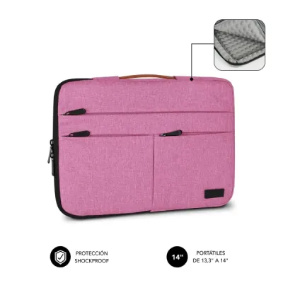 Subblim Funda Air Padding 360 Portátil De 13.3" A 14" - Protección 360º Con Air Padding - Múltiples Bolsillos - Resistente Y Duradera - Color Rosa