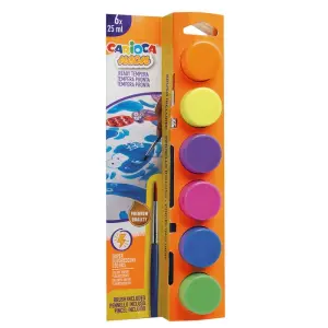 Carioca Pack de 6 Temperas Neon Superlavables de 25ml con Pincel