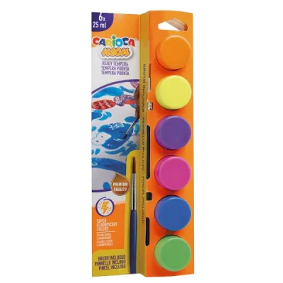 Carioca Pack de 6 Temperas Neon Superlavables de 25ml con Pincel