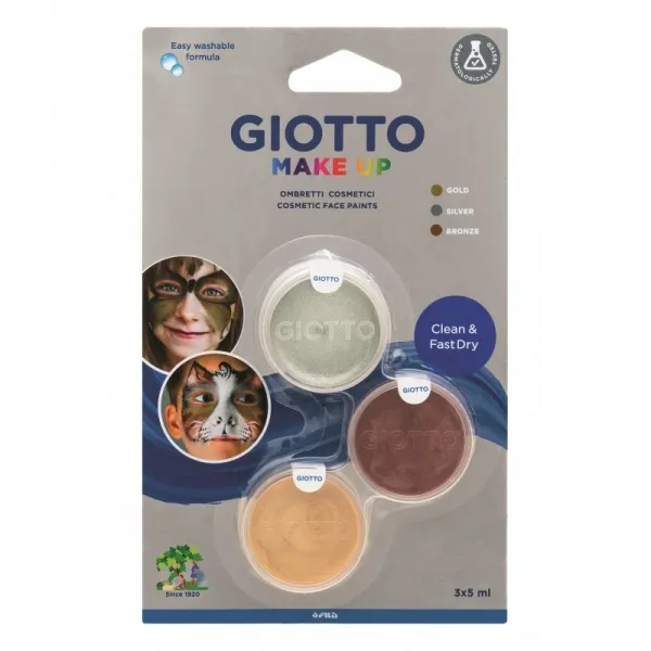 Giotto Make Up Metallic Pack Con 3 Maquillajes Faciales - Se Lava Con Agua - Dermatologicamente Testado - Colores Metalicos Surtidos