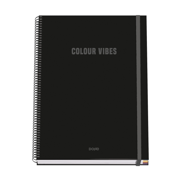 Dohe Colour Vives Cuaderno Espiral A4 100 Hojas Microperforadas Cuadricula 5Mm - Tapa Dura Carton Forrado - Cierre De Goma - Bandas De Color - Color Negro
