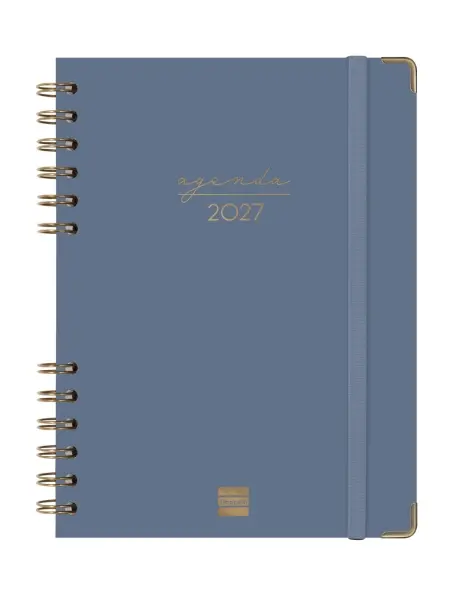 Finocam Agenda Espiral Trendy Alma 2027 - Semana Vista Horizontal E10 - 155x212mm - Tapa Dura Azul