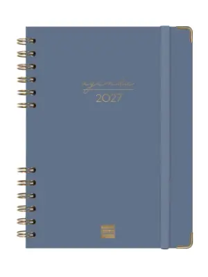 Finocam Agenda Espiral Trendy Alma 2027 - Semana Vista Horizontal E10 - 155x212mm - Tapa Dura Azul