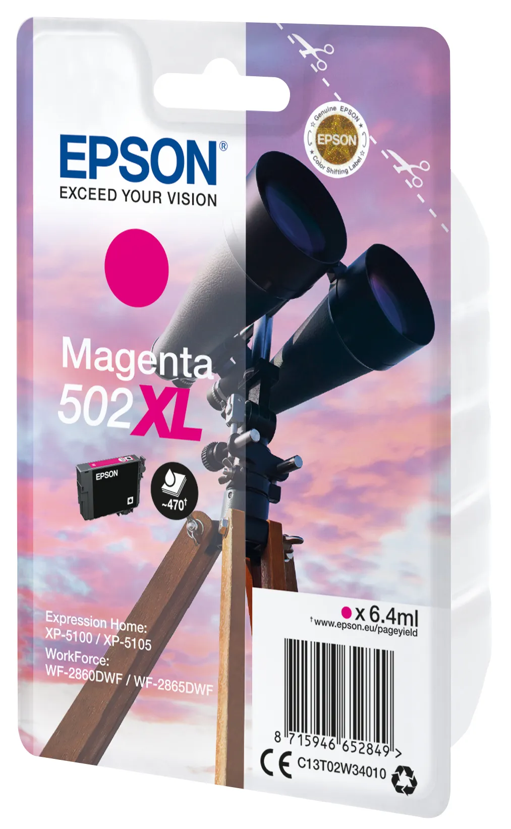 Epson Tinta Magenta Nº 502XL para XP-5100, 5105 / WF-2860DWF, 2865DWF