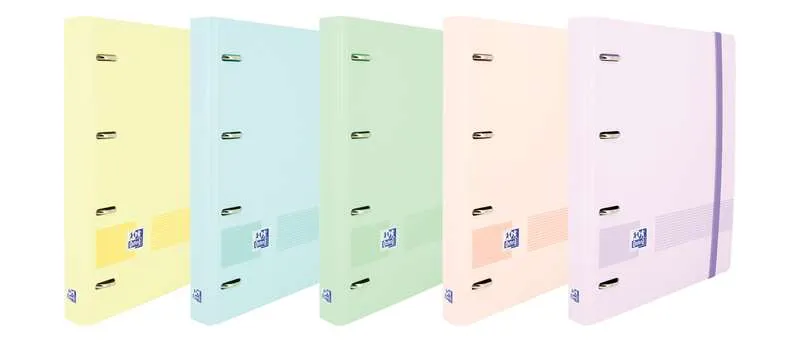 Oxford Europeanbinder Live & Go Carpeta De 4 Anillas Formato A4+ Con Recambio Cuadriculado 5X5Mm Y 4 Taladros - Tapa De Plastico Resistente - Cierre Con Goma Elastica - Colores Surtidos Pastel