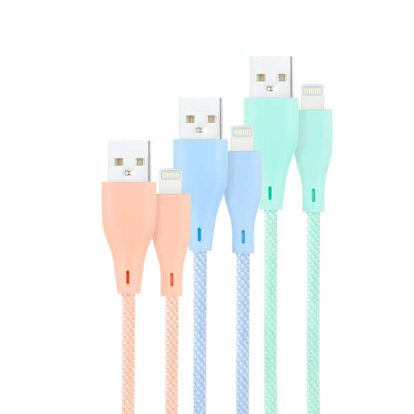 Nanocable Pack De 3 Cables Mallados Usb-A Macho A Lightning Macho - Longitud 1M - Colores Pastel Rosa, Verde Y Azul
