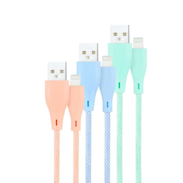 Nanocable Pack De 3 Cables Mallados Usb-A Macho A Lightning Macho - Longitud 1M - Colores Pastel Rosa, Verde Y Azul