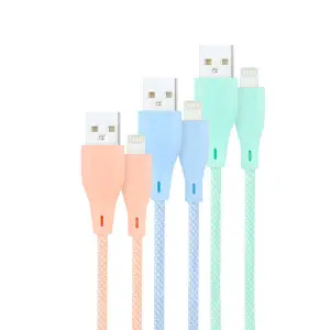 Nanocable Pack de 3 Cables Mallados USB-A Macho a Lightning Macho - Longitud 1m - Colores Pastel Rosa, Verde y Azul