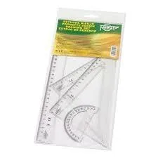 Faibo Bolsa Estuche 4 Piezas Regla (30 Cm),  Escuadra, Cartabón Y Semicirculo Transparente