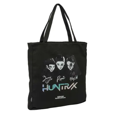 Safta K-Pop Demon Hunters Soul Tote Bag Negra con Cremallera y Bolsillo Interior 36x38x6.5cm