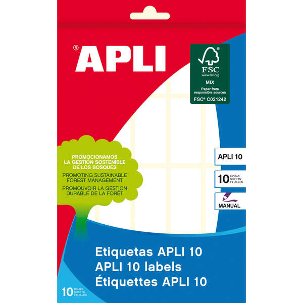 Apli Pack De 200 Etiquetas Rectangulares 19X40Mm - 10 Hojas Por 20 Etiquetas - Adhesivo Permanente - Cantos Romos - Ideal Para Escribir Sobre Ellas - Color Blanco