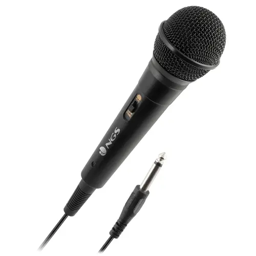 NGS Singer Fire Micrófono con Botón On/Off, Jack 6.3mm, Cable 3m, Negro