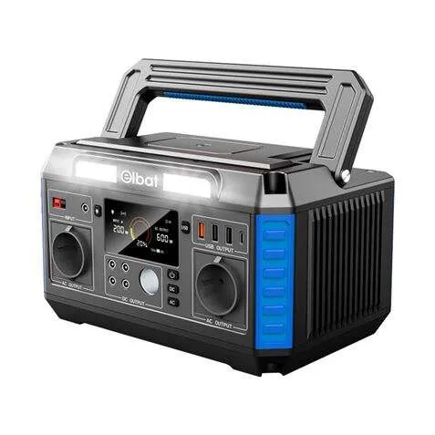 Elbat Generador De Energia Portatil - 600W - Bateria De Litio - Display Led - Carga Solar - Accesorios Incluidos - Puertos De Salida Usb Y Dc - Color Negro