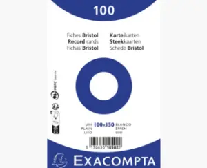 Exacompta Paquete de 100 Fichas Cartulina Bristol Retráctil Liso 100x150mm Blanco