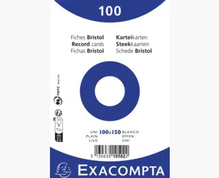 Exacompta Paquete 100 Fichas Cartulina Bristol Retractil Liso Sin Taladro 100X150Mm Blanco