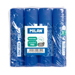 Milan Pack de 4 Barras de Pegamento 8 g Multiusos Sin Disolventes Color Azul