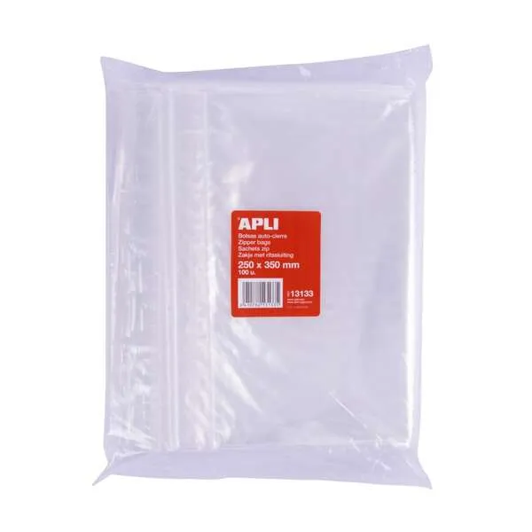 Apli Bolsas Autocierre 250X350mm LDPE Transparentes Pack 100 Unidades
