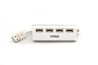 Nilox Hub 4 Puertos Usb 2.0 Cable 15,5 Cm  Aluminio Blanco