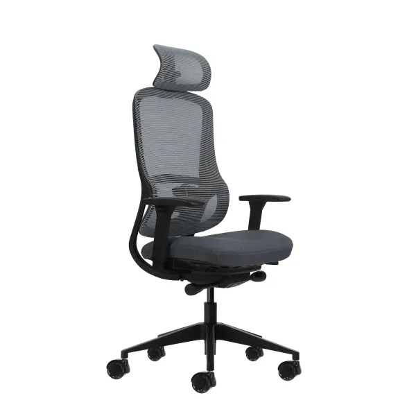 Oqonos Cherg 019 Silla De Oficina Ergonomica Con Reposacabezas Cervical Ajustable, Mecanismo Autobalanceado, Reposabrazos 4D, Asiento Deslizable Y Ruedas De Silicona - Gris Con Estructura Negra