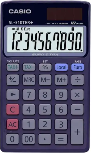 Casio SL-310TER+ Calculadora de Bolsillo con Pantalla LC de 10 Dígitos - Color Azul Oscuro
