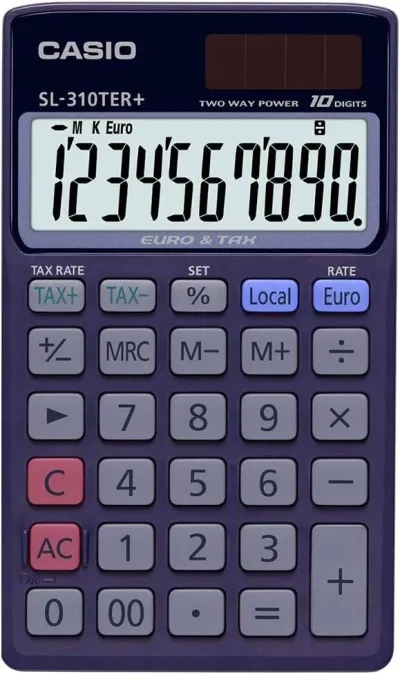 Casio SL-310TER+ Calculadora de Bolsillo con Pantalla LC de 10 Dígitos - Color Azul Oscuro