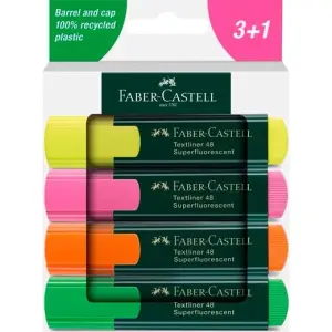 Faber-Castell Textliner 48 Pack de 4 Marcadores Fluorescentes Punta Biselada 1.2mm-5mm