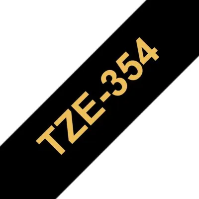 Brother TZe354 Cinta Laminada de Etiquetas 24mm Texto Dorado sobre Fondo Negro 8m