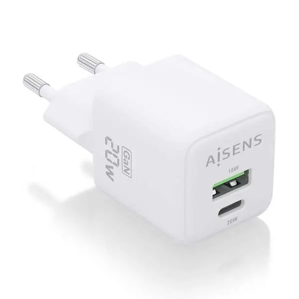 Aisens Cargador Gan 20W - 1Xusb-C Pd3.0 Qc4.0 - 1Xusb-A Qc3.0 - Color Blanco
