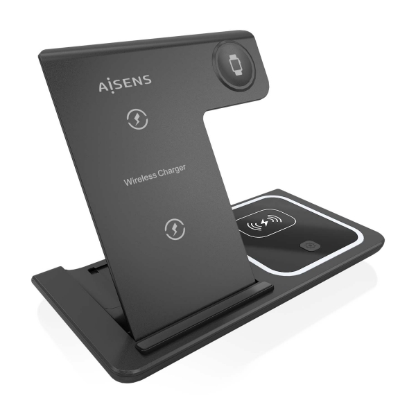 Aisens Cargador Inalambrico Usb-C 3 En 1 De 15W Para Movil - Apple Watch - Ariculares Con Estuche De Carga - Color Negro