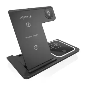 Aisens Cargador Inalámbrico USB-C 3 en 1 de 15W para Móvil, Apple Watch y Auriculares, Negro