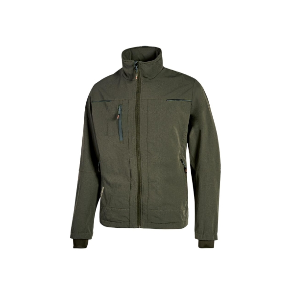 Upower Pluton Chaqueta De Tela Resistente - Talla M - Suave, Repelente Al Agua, Transpirable, Secado Rapido, Multiples Bolsillos, Capuchon Ajustable, Puños A Prueba De Viento, Proteccion Dpi1 - Color Verde Oscuro