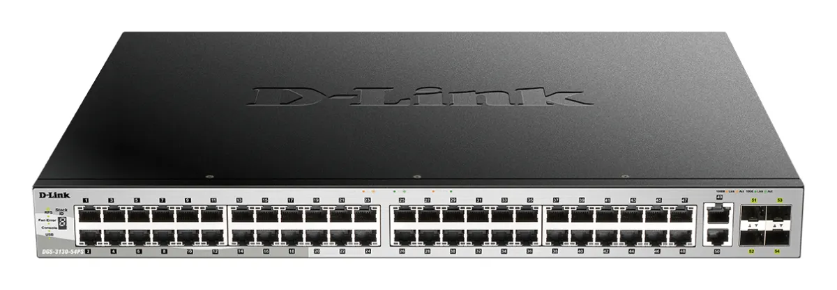 SWITCH GESTIONABLE L3 D-LINK STACKABLE DGS-3130-54PS/E 48P POE (370W) GIGA + 2P 10G + 4P 10G SFP+